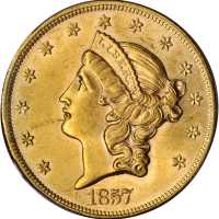 1857 Liberty Head Double Eagle. MS-60 (PCGS). CAC.
