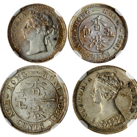 香港5仙3枚一组，包括1884，1886及1888年，分别评NGC AU58, MS63及MS62