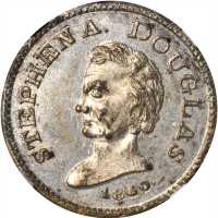 1860 Stephen Douglas. DeWitt-SD 1860-13. Silvered brass. 25 mm. MS-63 PL (NGC).
