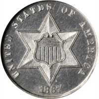 1867 Silver Three-Cent Piece. Proof-64 (NGC).