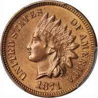 1871 Indian Cent. Bold N. Unc Details--Harshly Cleaned (PCGS).