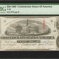 T-58. Confederate Currency. 1863 $20. PMG Gem Uncirculated 65 EPQ.