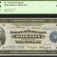 Fr. 710. 1918 $1 Federal Reserve Bank Note. Boston. PCGS Very Choice New 64 PPQ. Boston.