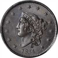 1834 Matron Head Cent. N-3. Rarity-1. Large 8, Small Stars, Medium Letters. MS-63 BN (PCGS).
