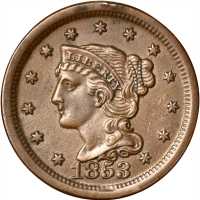 Lot of (5) 1853 Braided Hair Cents.