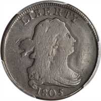 1805 Draped Bust Half Cent. C-3. Rarity-4. Small 5, Stems to Wreath. Fine Details--Graffiti (PCGS).