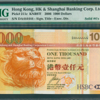2006年汇丰银行1000元，趣味号DA444444, PMG66EPQ