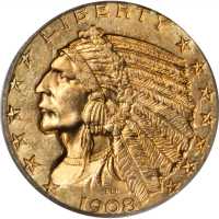 1908-D Indian Half Eagle. MS-63 (PCGS). CAC.