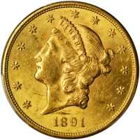 美国1891-S年20美元金币。