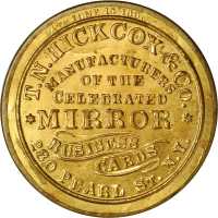 New York, New York. T.N. Hickcox & Co. Mirror. Bowers NY-6388. Gilt brass. 38 mm. Very Choice About 