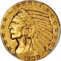 1909-D Indian Half Eagle. EF-45 (PCGS).