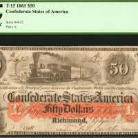 T-15. Confederate Currency. 1861 $50. PCGS Very Fine 25. Cross Cut Cancelled.