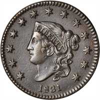 1831 Matron Head Cent. N-6. Rarity-1. Large Letters. EF-40 Environmental Damage.