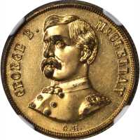 1864 George McClellan. DeWitt-GMcC 1864-25. Gilt brass. 24 mm. MS-63 (NGC).