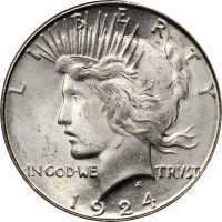 1924-S Peace Silver Dollar. MS-64+ (PCGS). CAC. Gold Shield Holder.