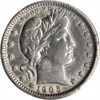 1905-O Barber Quarter. AU Details--Cleaned (PCGS).
