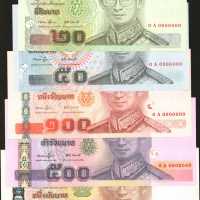 2007年泰国政府20, 50, 100, 500, and 1000 铢。样票。ปี2007(BE 2550) รัฐบาลไทย ชุดแบงค์ตัวอย่าง  20,50,100,500,1