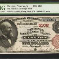 Fr. 476. Clayton, New York. 1882 $5 Brown Back. The National Exchange Bank of Clayton. Charter #5108