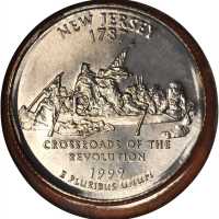 1999-P State Quarter. New Jersey--Broadstruck with 70% Obverse Brockage--MS-67 (NGC).