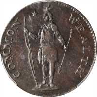 1787 Massachusetts Cent. Ryder 4-D, W-6110. Rarity-3+. Arrows in Left Talon, Bowed Head. AU-53 (PCGS