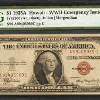 Fr. 2300. 1935A $1 Hawaii Emergency Note. PMG Choice Uncirculated 63 EPQ.
