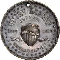 1862 Union League. DeWitt-U 1862-3. Silvered white metal. 33.6 mm. Choice Extremely Fine.