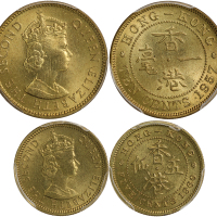 1960年香港5仙及1957-KN香港1毫，均评PCGS MS65