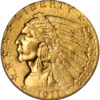 1911 Indian Quarter Eagle. MS-65 (PCGS). CAC.