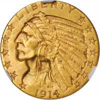 1914-D Indian Half Eagle. MS-62 (NGC).