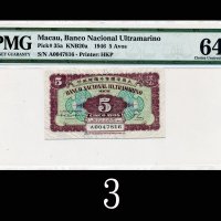 1946年大西洋国海外汇理银行伍仙1946 Banco Nacional Ultramarino 5 Avos, s/n A0047816. PMG EPQ64 Choice UNC