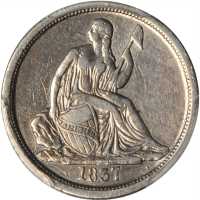 1837 Liberty Seated Dime. No Stars. Fortin-101a. Rarity-2. Large Date, Repunched Date. EF Details--C
