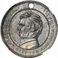 1860 Stephen Douglas. DeWitt-SD 1860-14. Fuld 510/510A. Tinned brass. 22 mm. MS-64 (NGC).