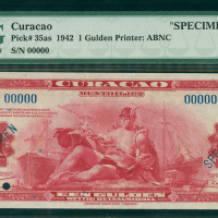 1942年库拉索岛1盾样钞，PMG67EPQ