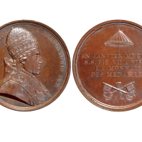 1805年1月 法国 印著教皇七世的青铜奖章币，41mm，未使用