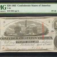 T-58. Confederate Currency. 1863 $20. PMG Choice Uncirculated 63.