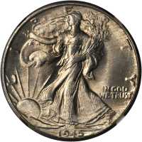 1945-D Walking Liberty Half Dollar. No AW. MS-66 (NGC).