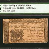 NJ-96. New Jersey. June 22, 1756. 12 Shillings. PMG Choice Uncirculated 63.