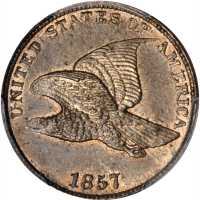 1857 Flying Eagle Cent. Snow-11, FS-301. Repunched Date. MS-64 (PCGS).