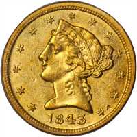1843-C Liberty Head Half Eagle. AU-58 (PCGS).