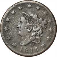 1816 Matron Head Cent. N-4. Rarity-2. Fine-12 Environmental Damage, Surfaces Smoothed.