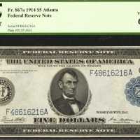 Fr. 867a. 1914 $5 Federal Reserve Note. Atlanta. PCGS Very Choice New 64 PPQ.