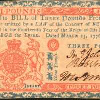 NJ-182. New Jersey. March 25, 1776. 3 Pounds. About Uncirculated.