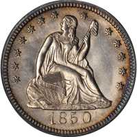1850 Liberty Seated Quarter. Briggs 1-A. Misplaced Date. MS-63 (PCGS). CAC.