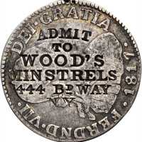 New York--New York. (1853-1855) ADMIT / TO / WOODS / MINSTRELS / 444 BDWAY / NY on an 1817 Spanish c