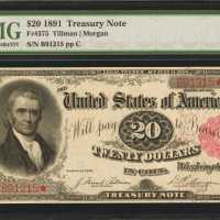 1891年美国国库券20美元 PMG Suberb Gem Unc 67 EPQ