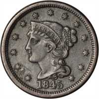 Lot of (5) 1845 Braided Hair Cents.