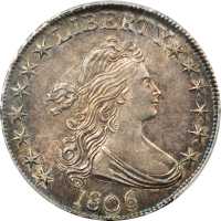 1806 Draped Bust Half Dollar. O-109, T-15. Rarity-1. Pointed 6, Stem Not Through Claw. MS-64 (PCGS).