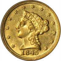 1845-D Liberty Head Quarter Eagle. AU-58 (PCGS).