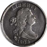 1804 Draped Bust Half Cent. C-8. Rarity-1. Spiked Chin. VF-35 (PCGS).