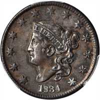 1834 Matron Head Cent. N-1. Rarity-1. Small 8, Large Stars, Medium Letters. EF Details--Environmenta